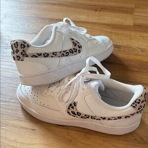 Nike Women's White and Leopard Print Sneakers